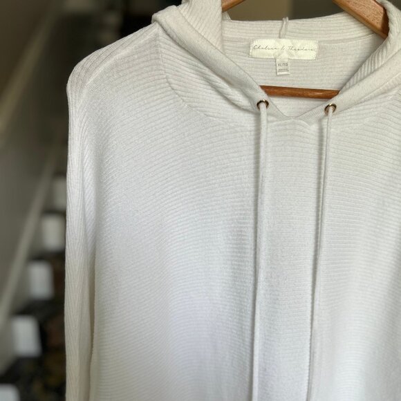 Chelsea & Theodore Super Soft Ivory Relaxed Long Sleeved Knit Hoodie Size XL - Picture 4 of 9